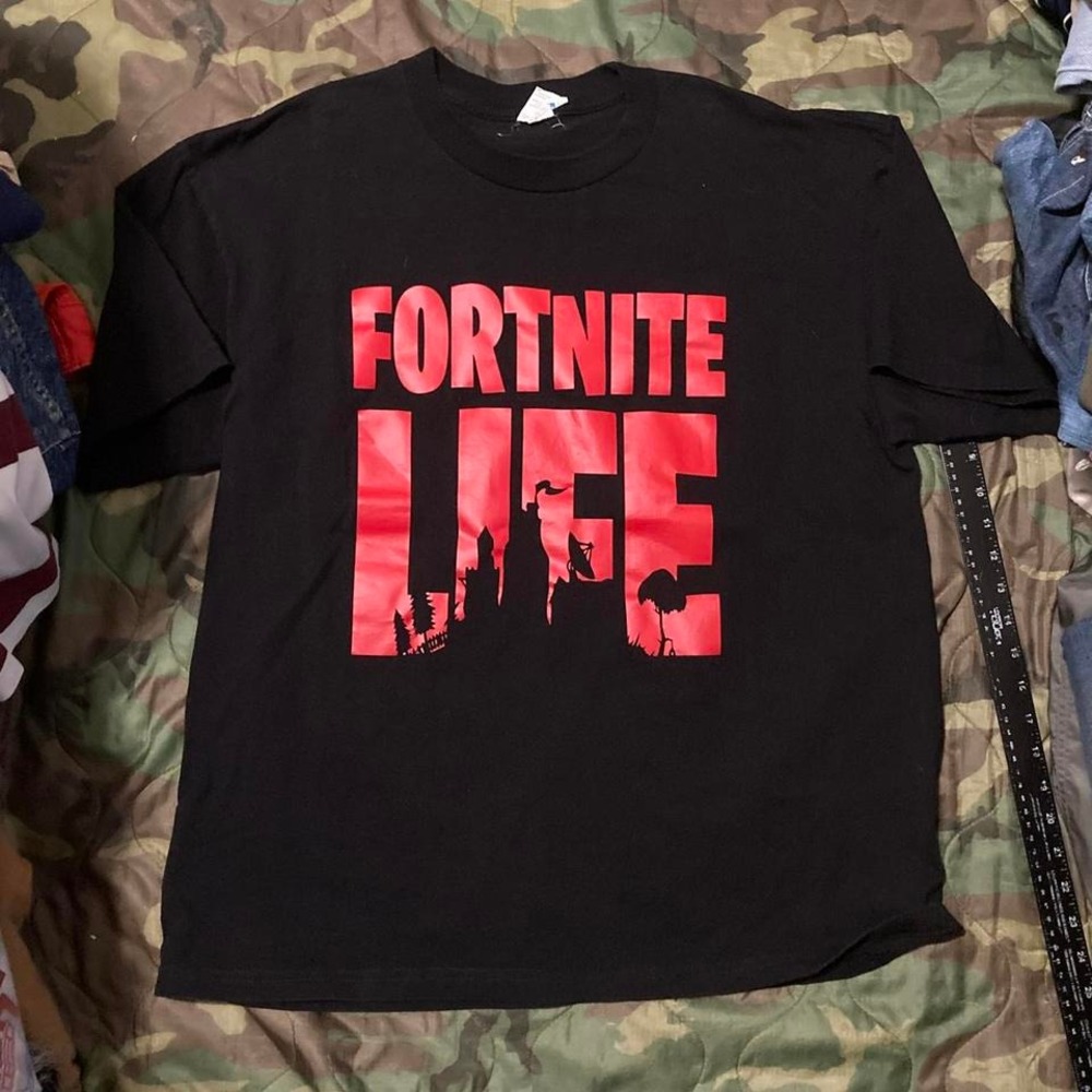 Black "Fortnite Life" pro club graphic tee